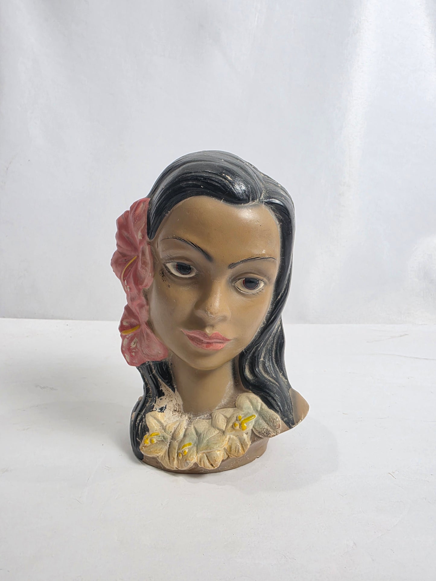 Vtg. 60s Chalkware Hawaiian Lady Bust