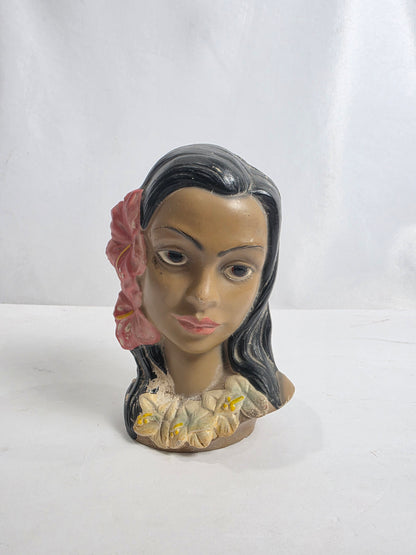Vtg. 60s Chalkware Hawaiian Lady Bust