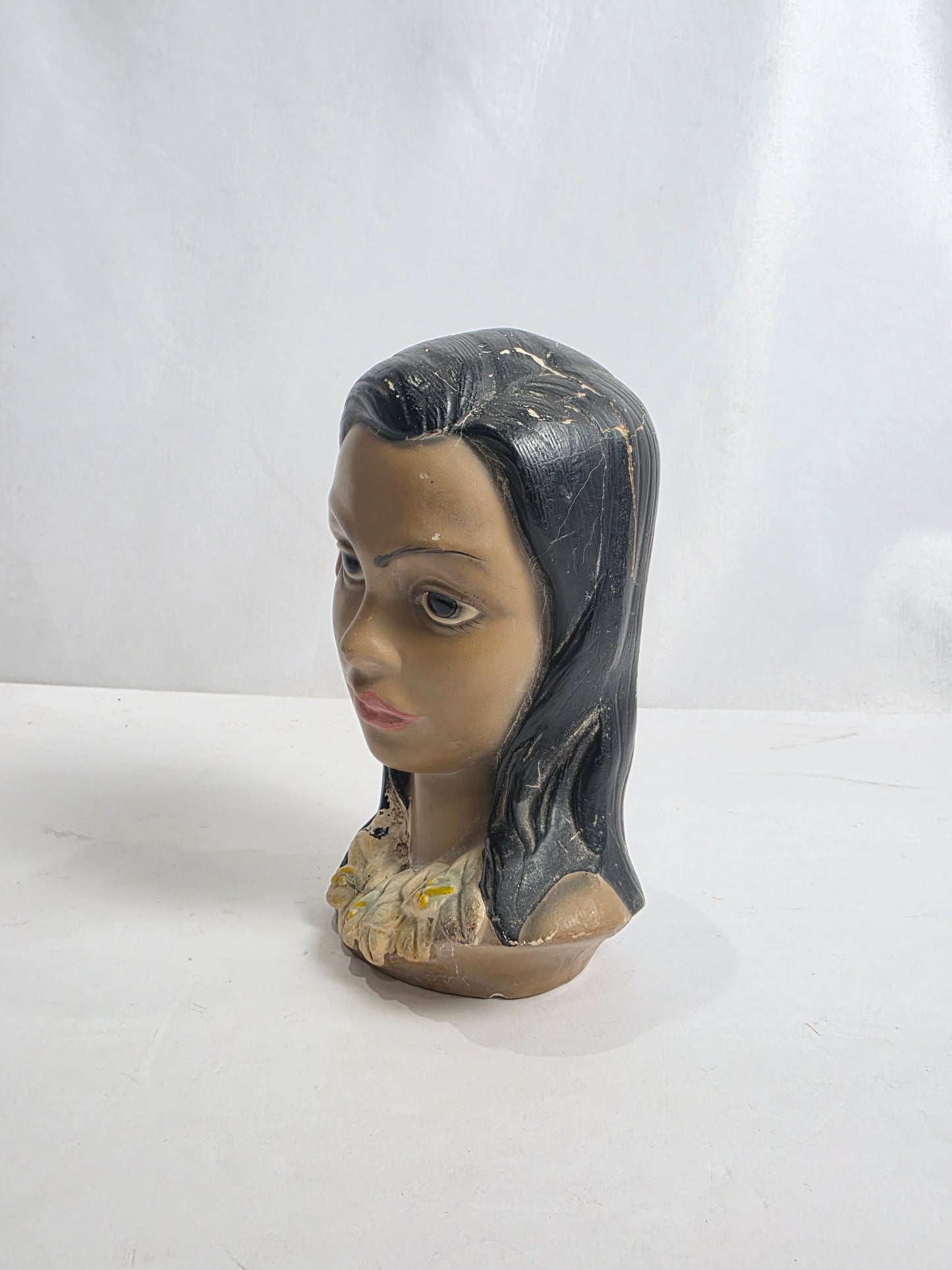 Vtg. 60s Chalkware Hawaiian Lady Bust