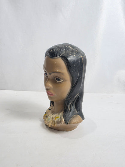 Vtg. 60s Chalkware Hawaiian Lady Bust