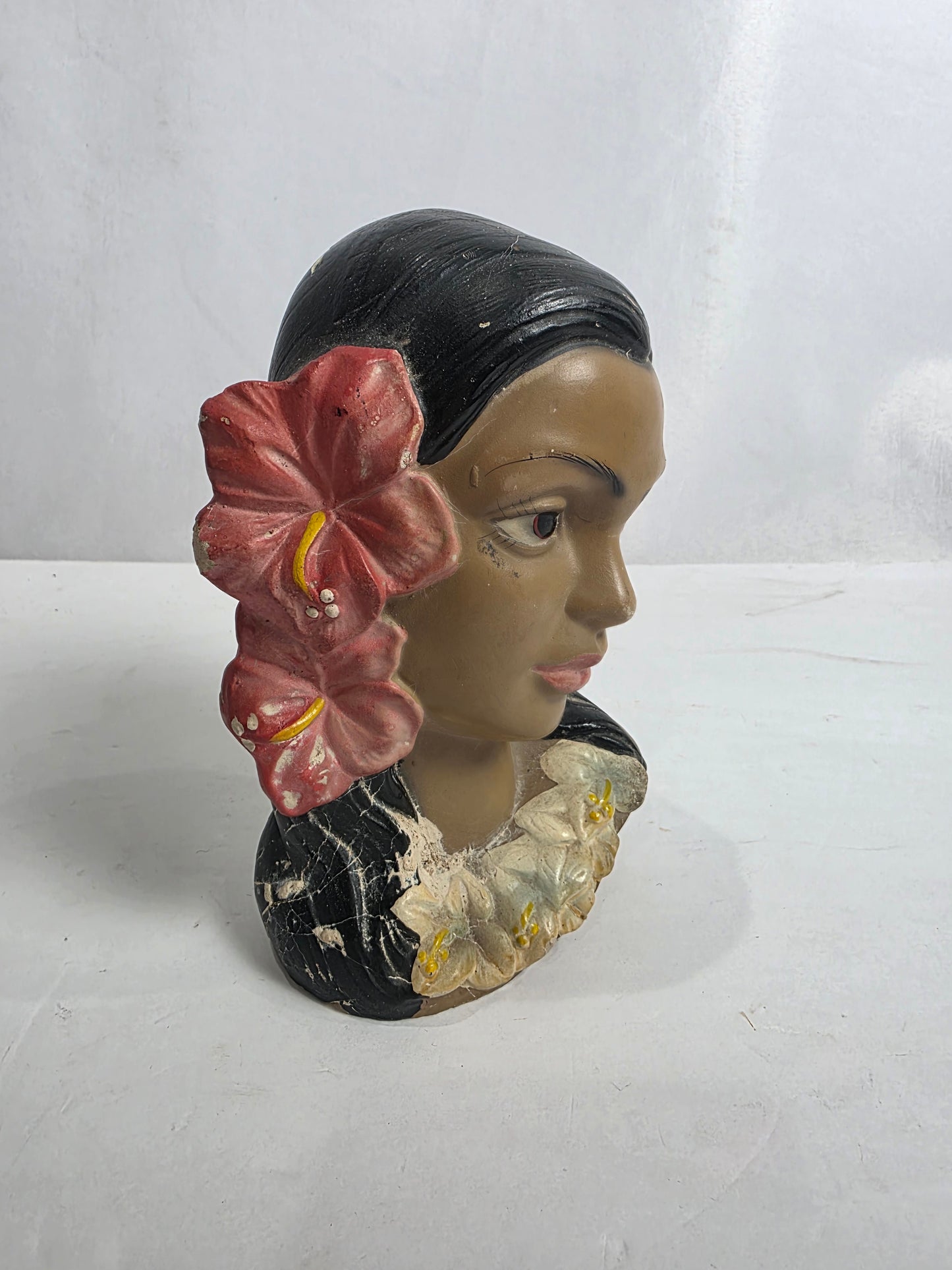 Vtg. 60s Chalkware Hawaiian Lady Bust