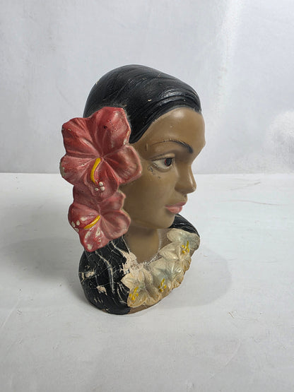 Vtg. 60s Chalkware Hawaiian Lady Bust