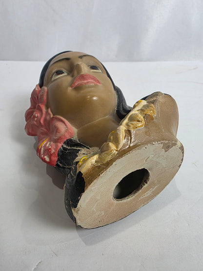 Vtg. 60s Chalkware Hawaiian Lady Bust