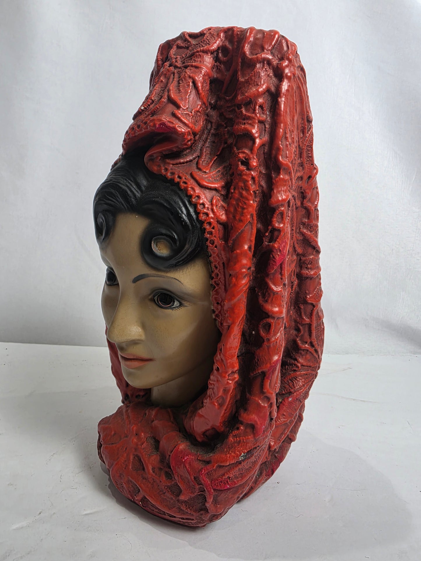 Vtg. 1966 Marwal Chalkware Lady Bust w/ Red Headdress