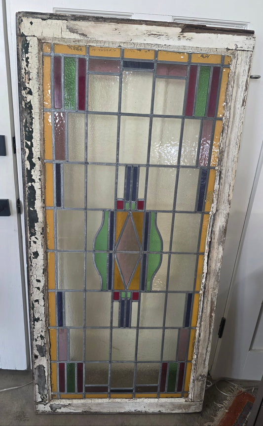 Vtg. Stained Glass Window 28" x 58"