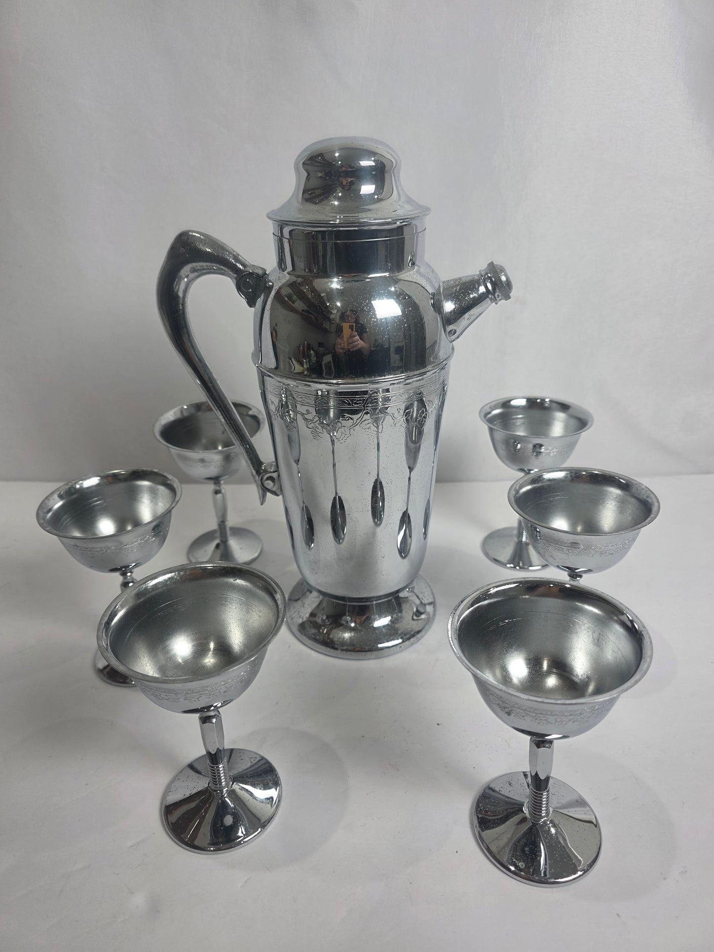 Vtg. MCM Chrome-Plated Bar Set (7)