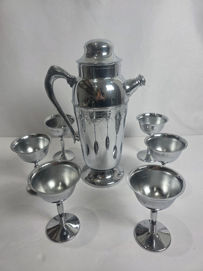 Vtg. MCM Chrome-Plated Bar Set (7)