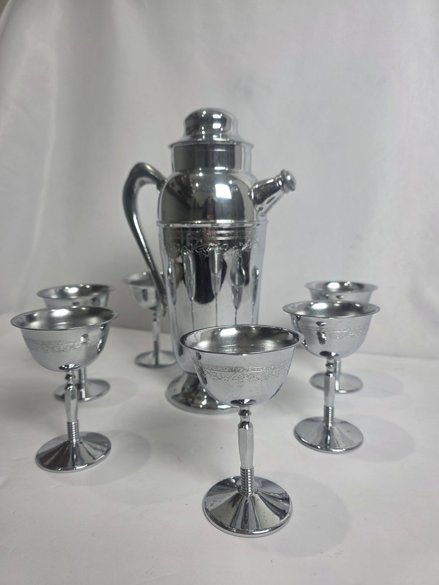 Vtg. MCM Chrome-Plated Bar Set (7)
