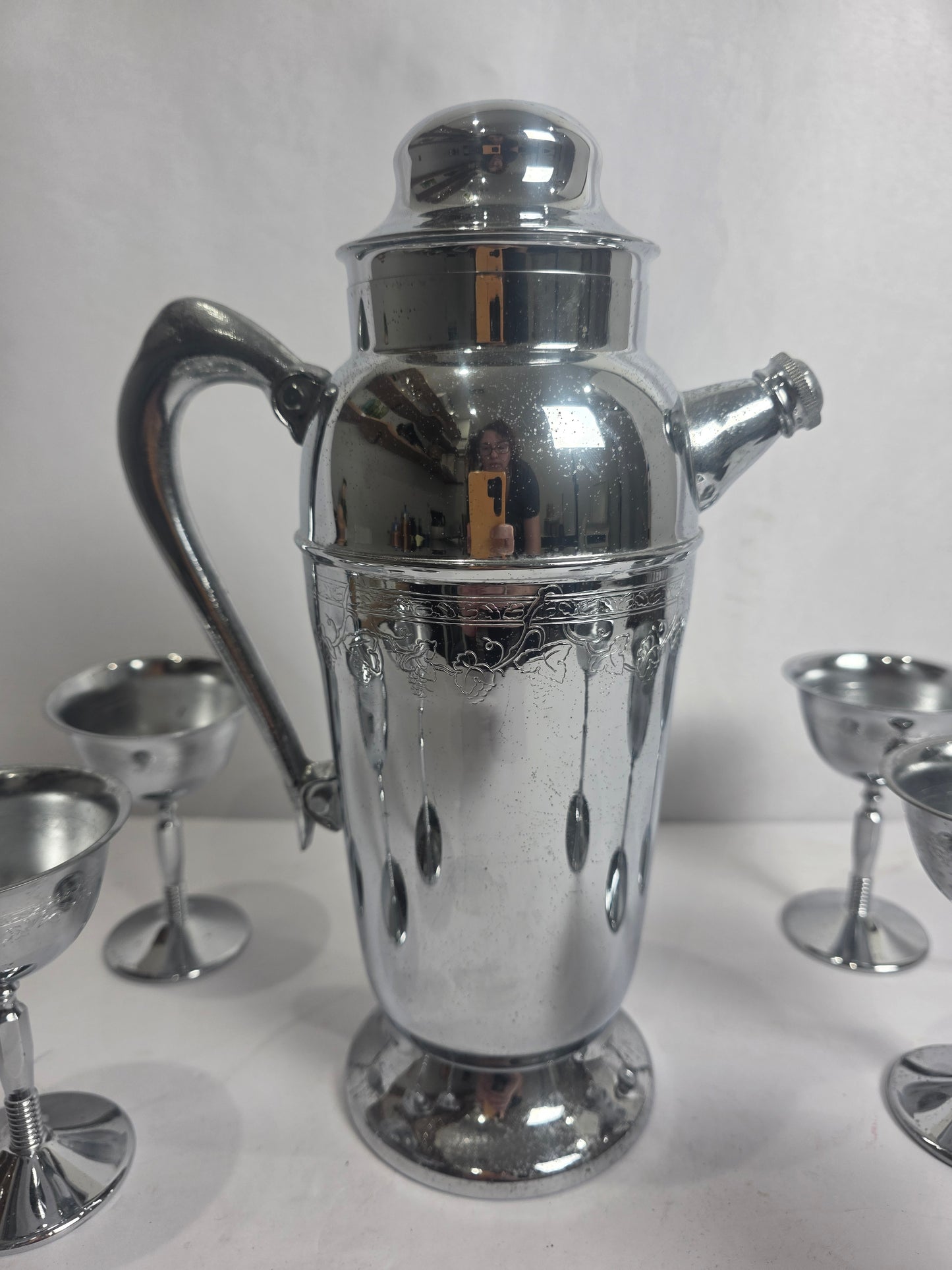 Vtg. MCM Chrome-Plated Bar Set (7)