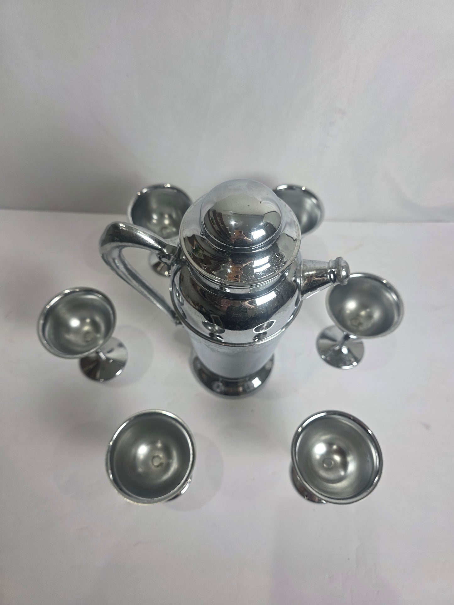 Vtg. MCM Chrome-Plated Bar Set (7)