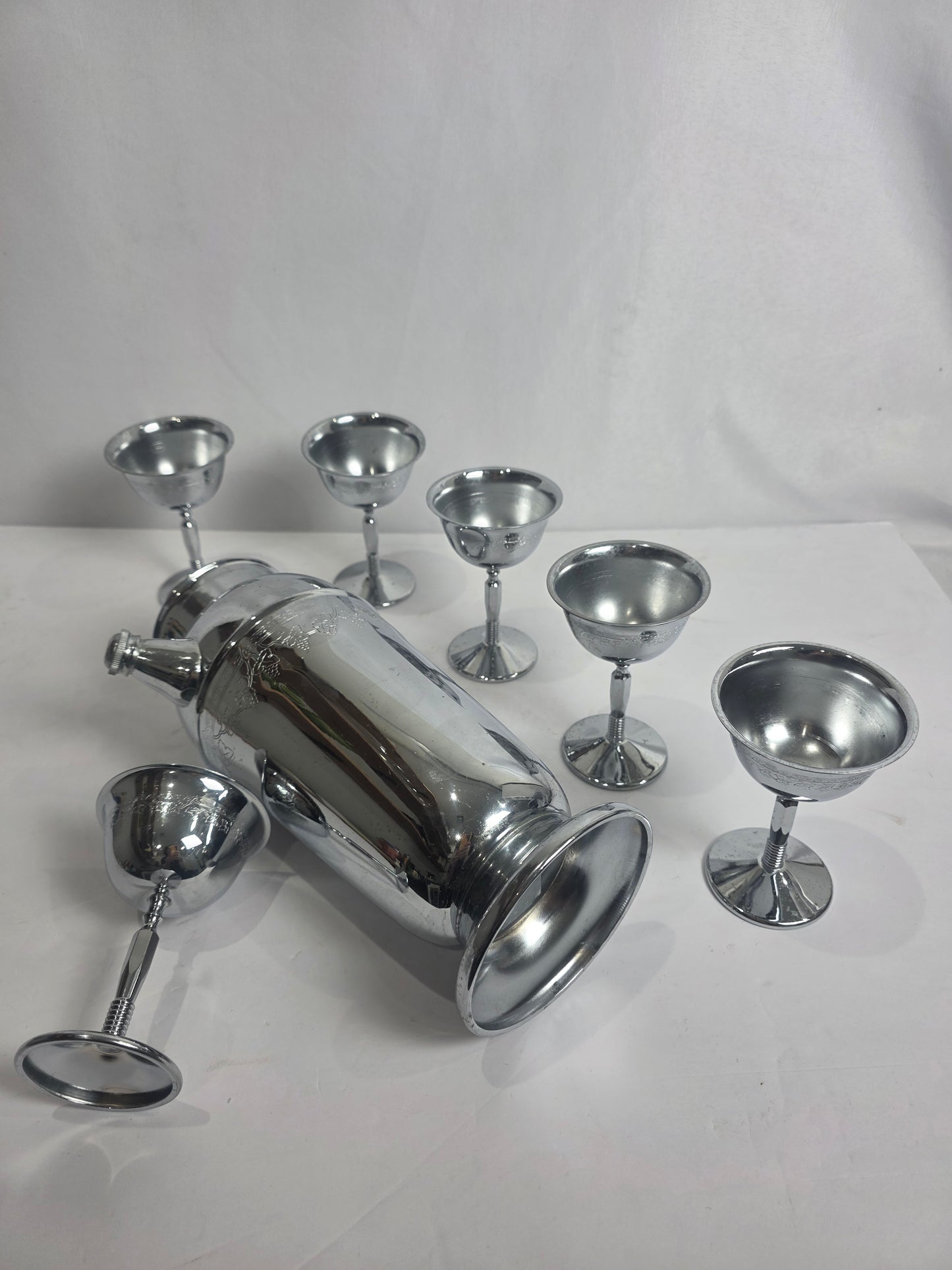 Vtg. MCM Chrome-Plated Bar Set (7)