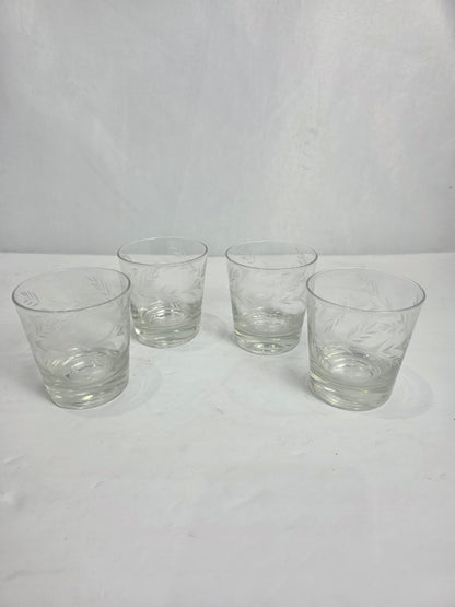 Set of 4 Vtg. Etched Lowball Glasses