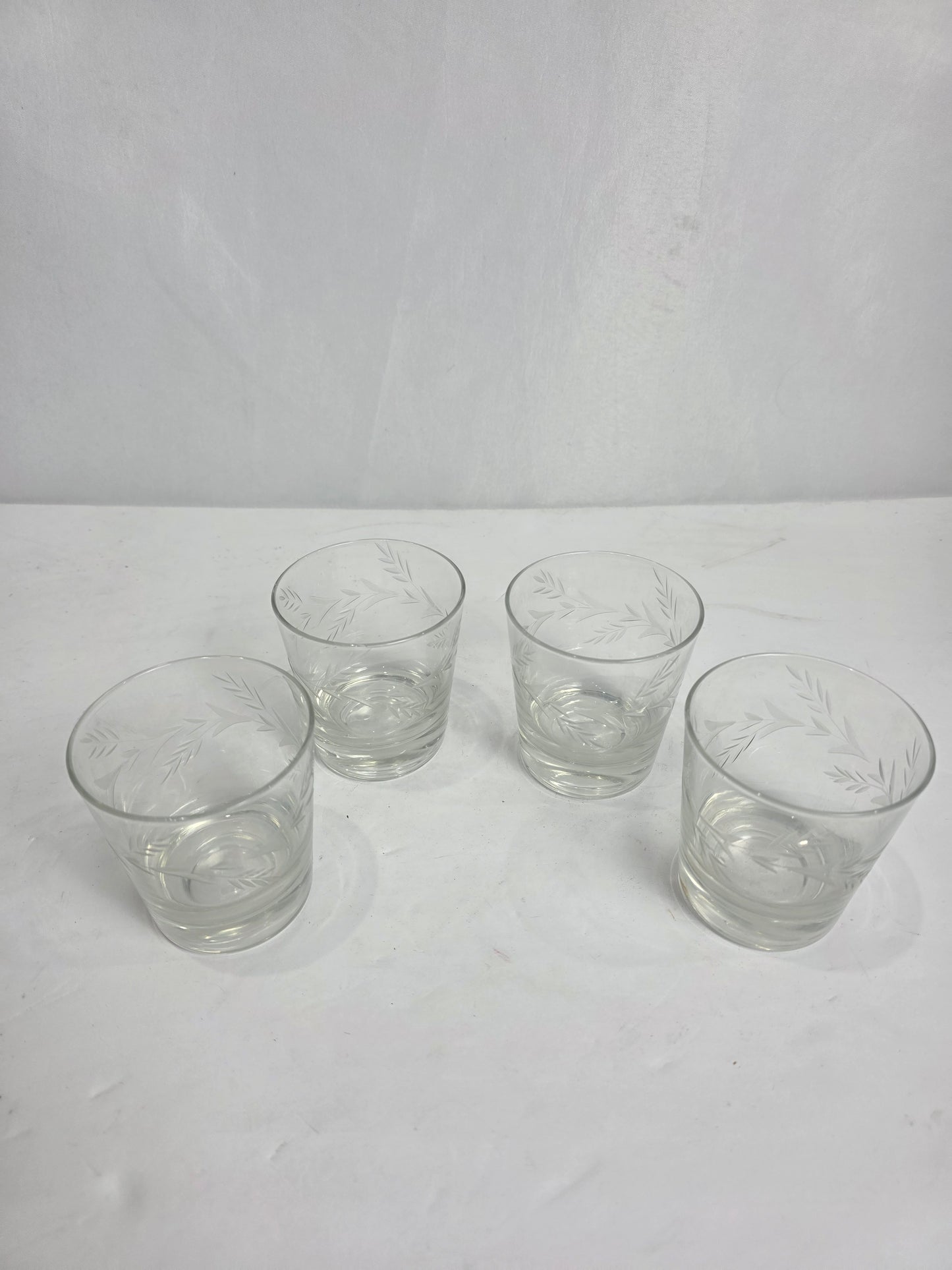 Set of 4 Vtg. Etched Lowball Glasses