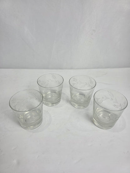 Set of 4 Vtg. Etched Lowball Glasses