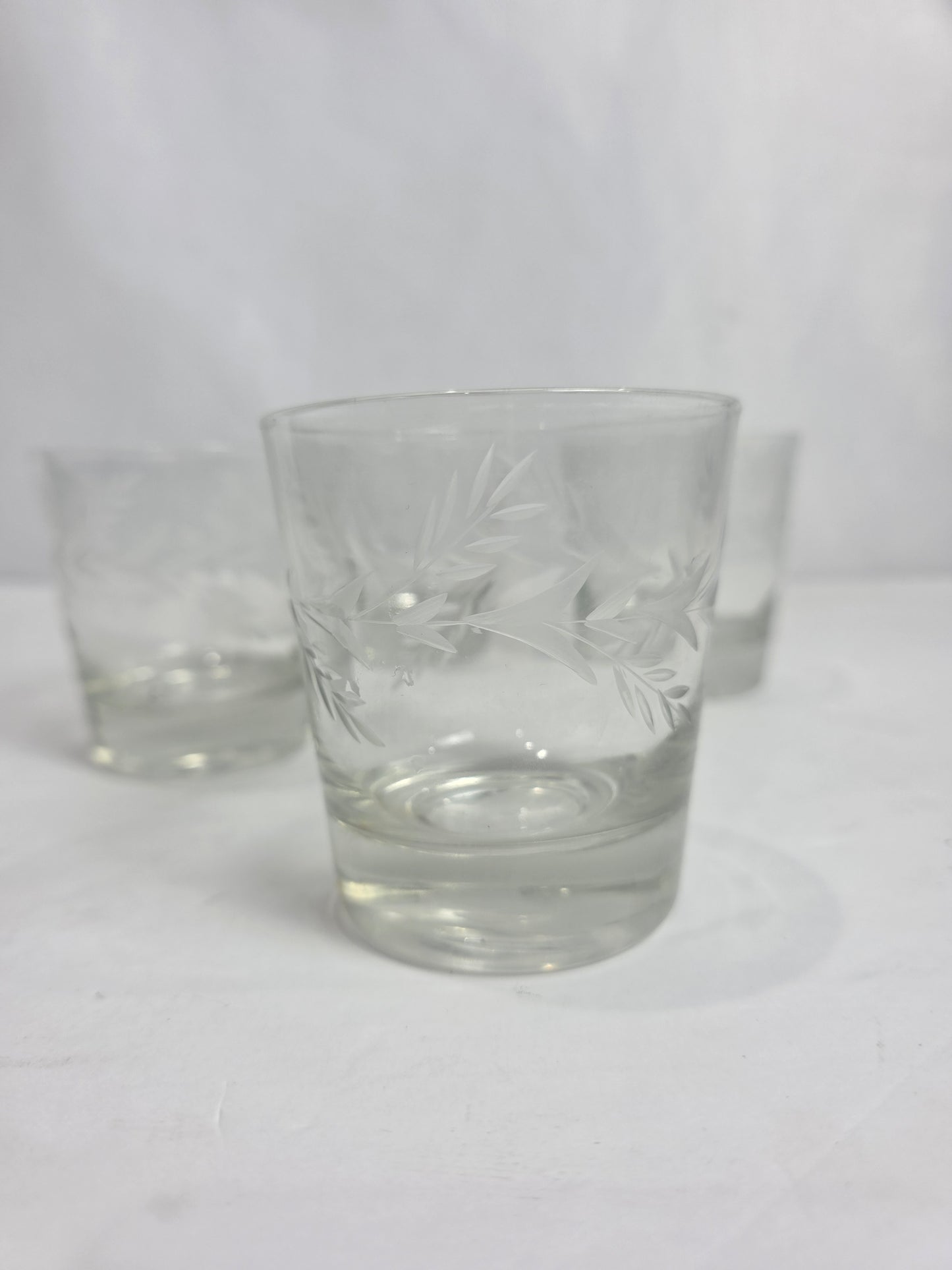 Set of 4 Vtg. Etched Lowball Glasses