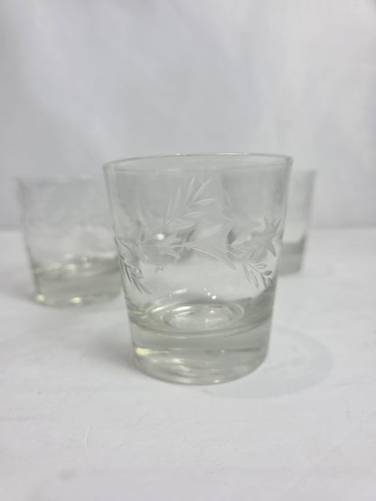 Set of 4 Vtg. Etched Lowball Glasses