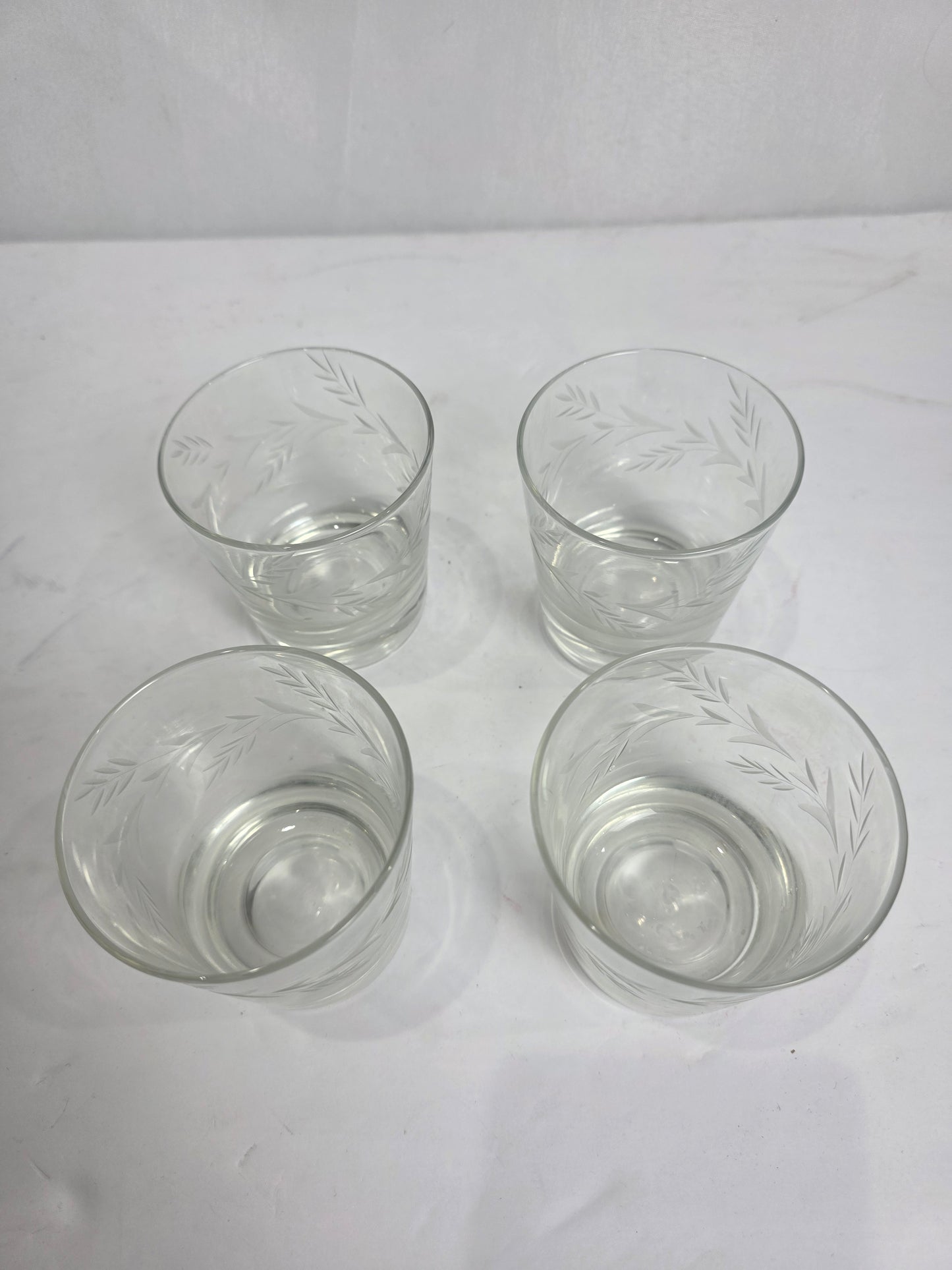 Set of 4 Vtg. Etched Lowball Glasses