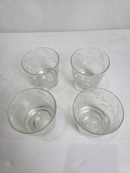 Set of 4 Vtg. Etched Lowball Glasses