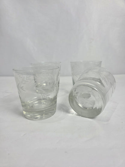 Set of 4 Vtg. Etched Lowball Glasses
