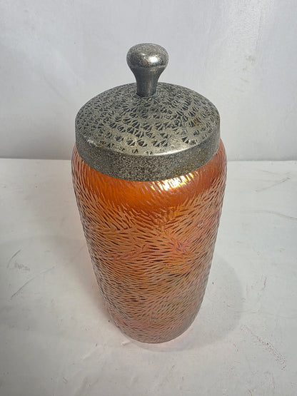 Vtg. Carnival Glass Cannister 10"