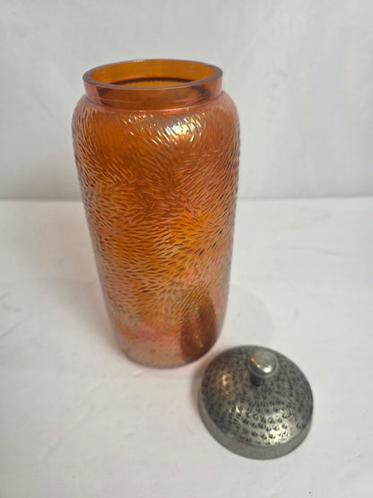 Vtg. Carnival Glass Cannister 10"