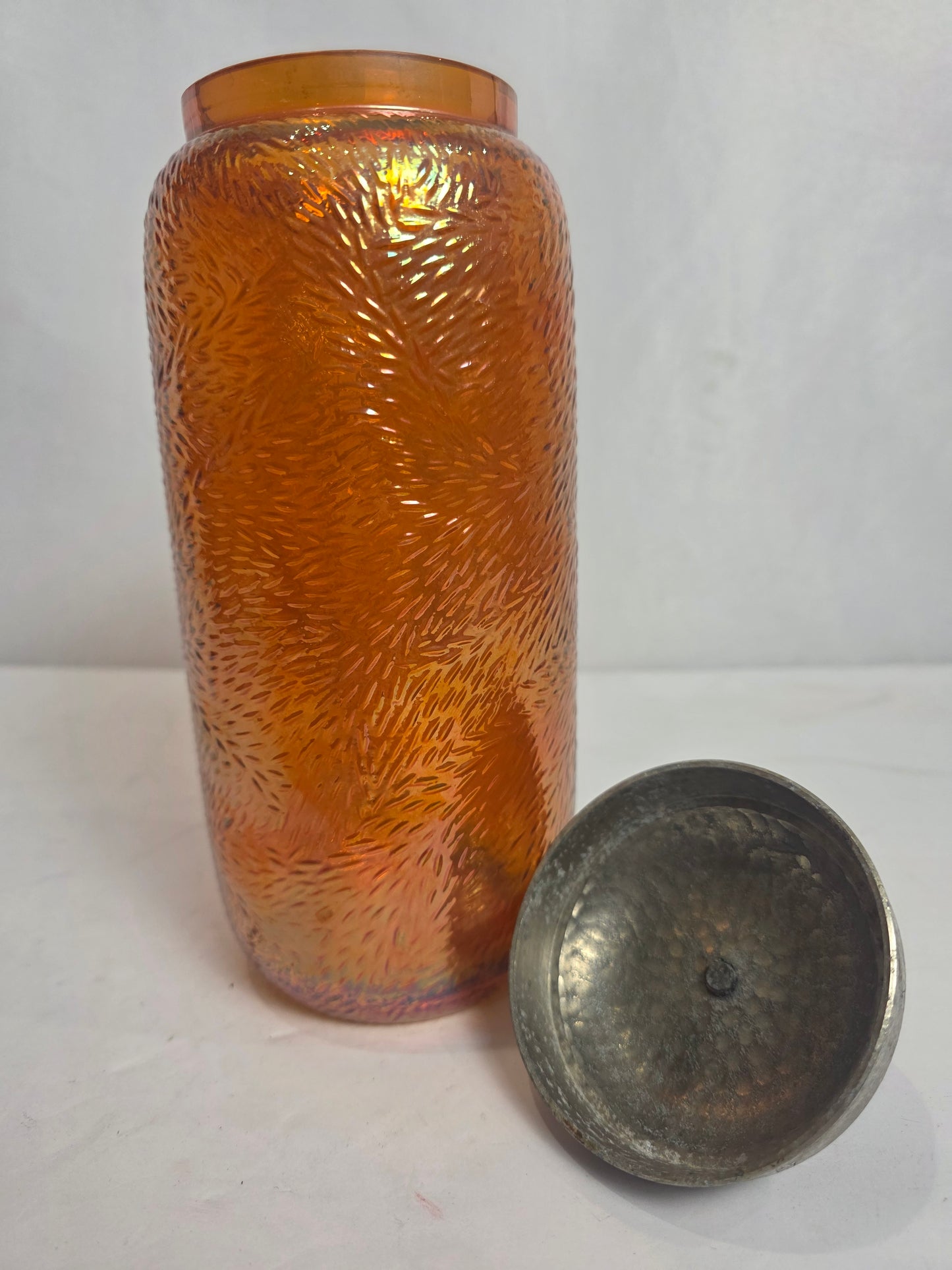 Vtg. Carnival Glass Cannister 10"