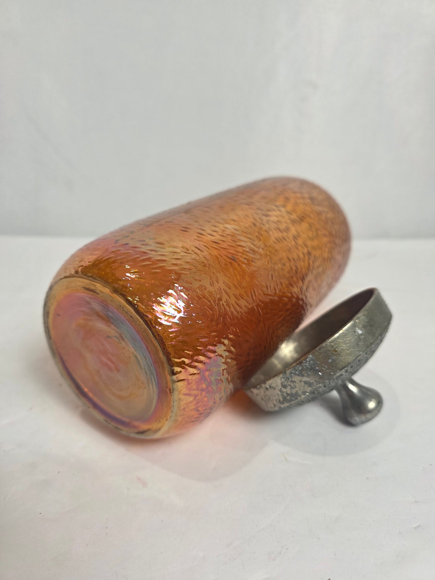 Vtg. Carnival Glass Cannister 10"