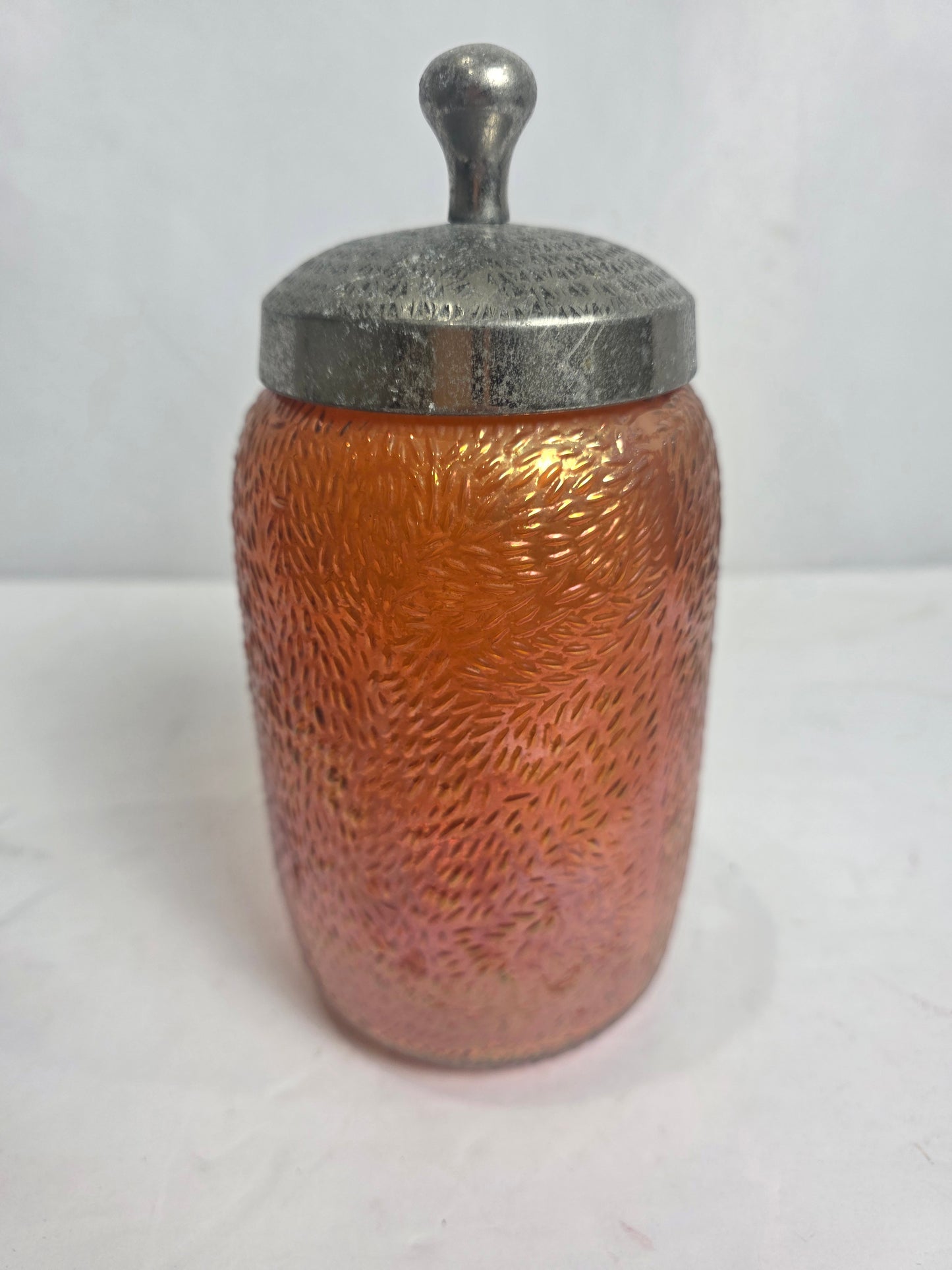 Vtg. Carnival Glass Cannister 8.5"