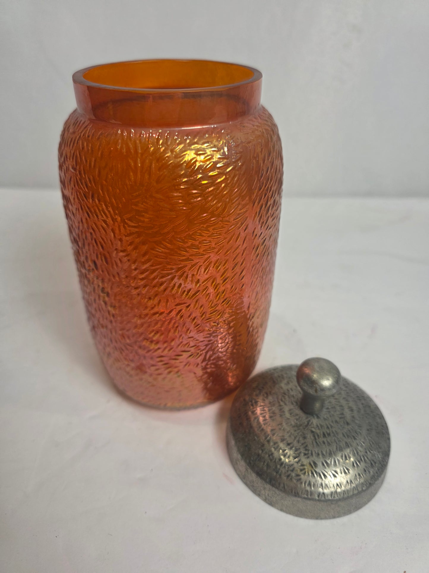 Vtg. Carnival Glass Cannister 8.5"
