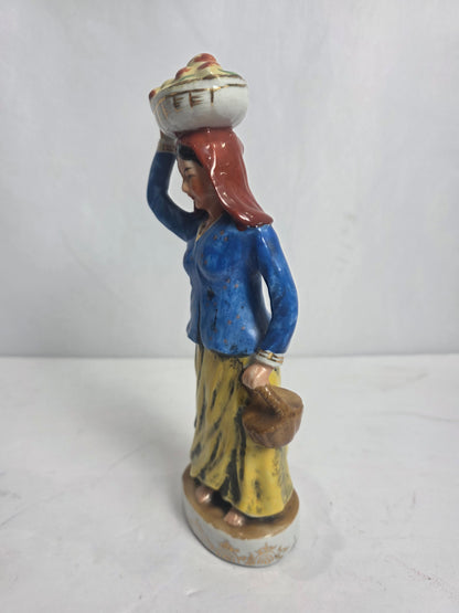 Vtg. Japanese Hand-painted Woman w/ Basket Figurine