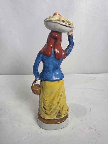 Vtg. Japanese Hand-painted Woman w/ Basket Figurine