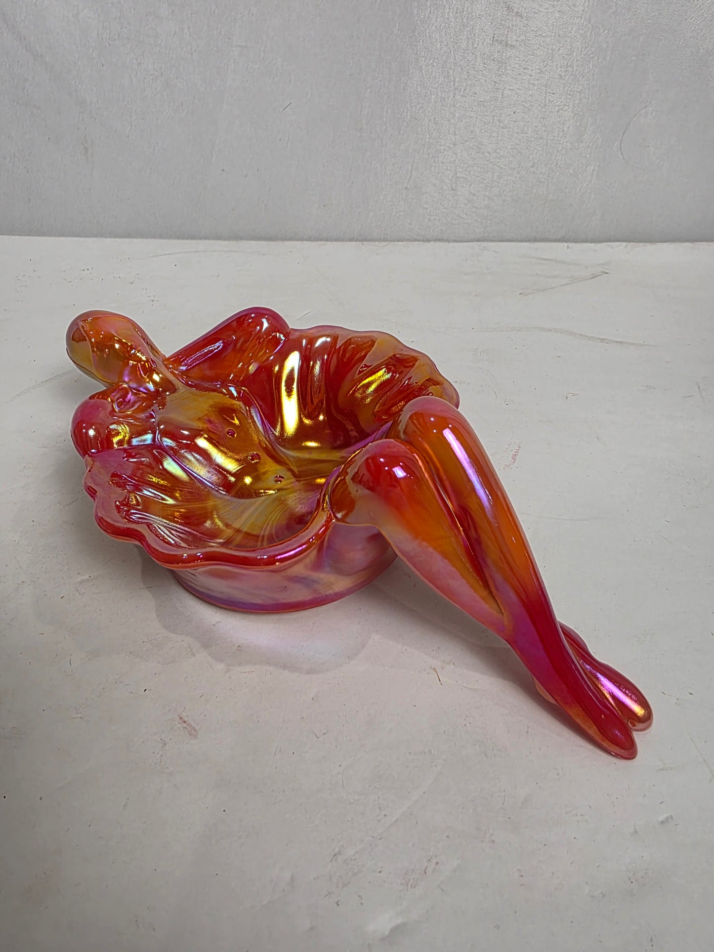 Vtg. UV Reactive Carnival Glass Nude Lady Dish