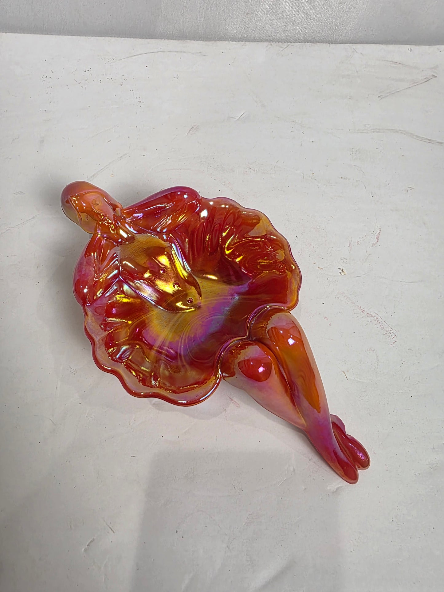 Vtg. UV Reactive Carnival Glass Nude Lady Dish