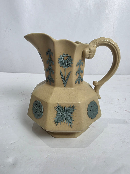 Antq. Sprig-Molded Stoneware Pitcher