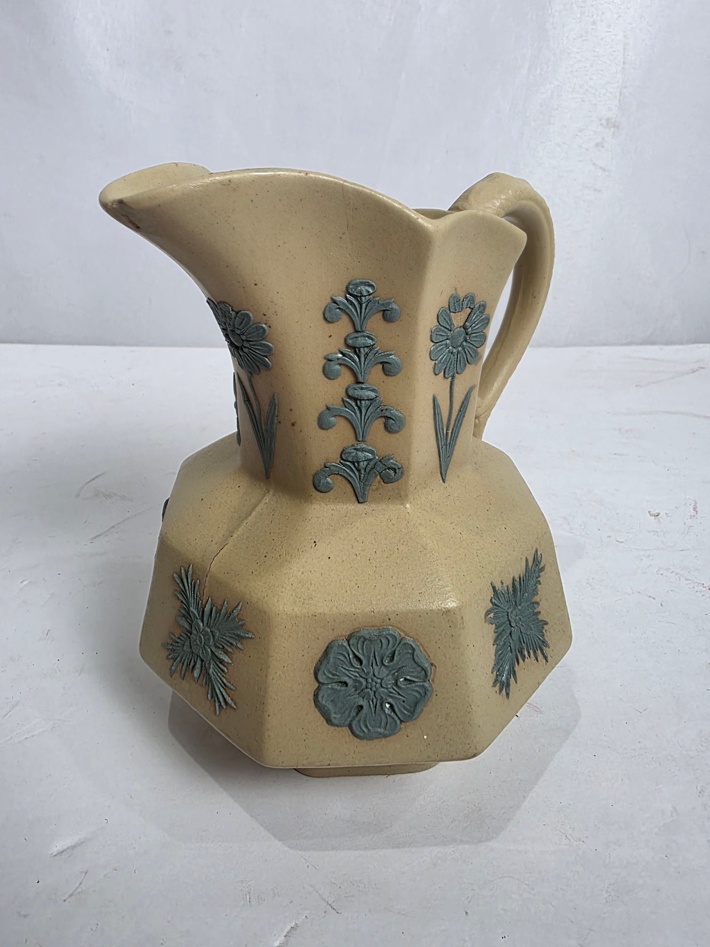 Antq. Sprig-Molded Stoneware Pitcher