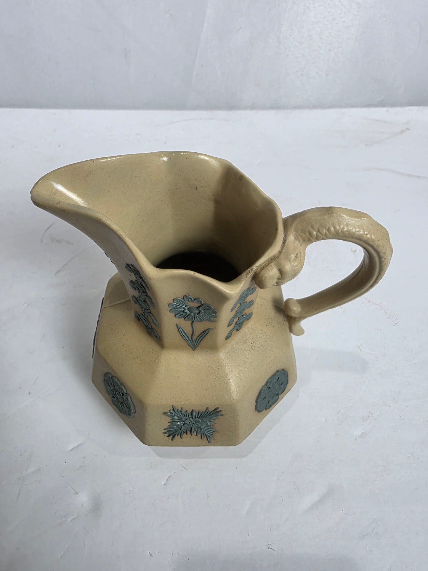 Antq. Sprig-Molded Stoneware Pitcher