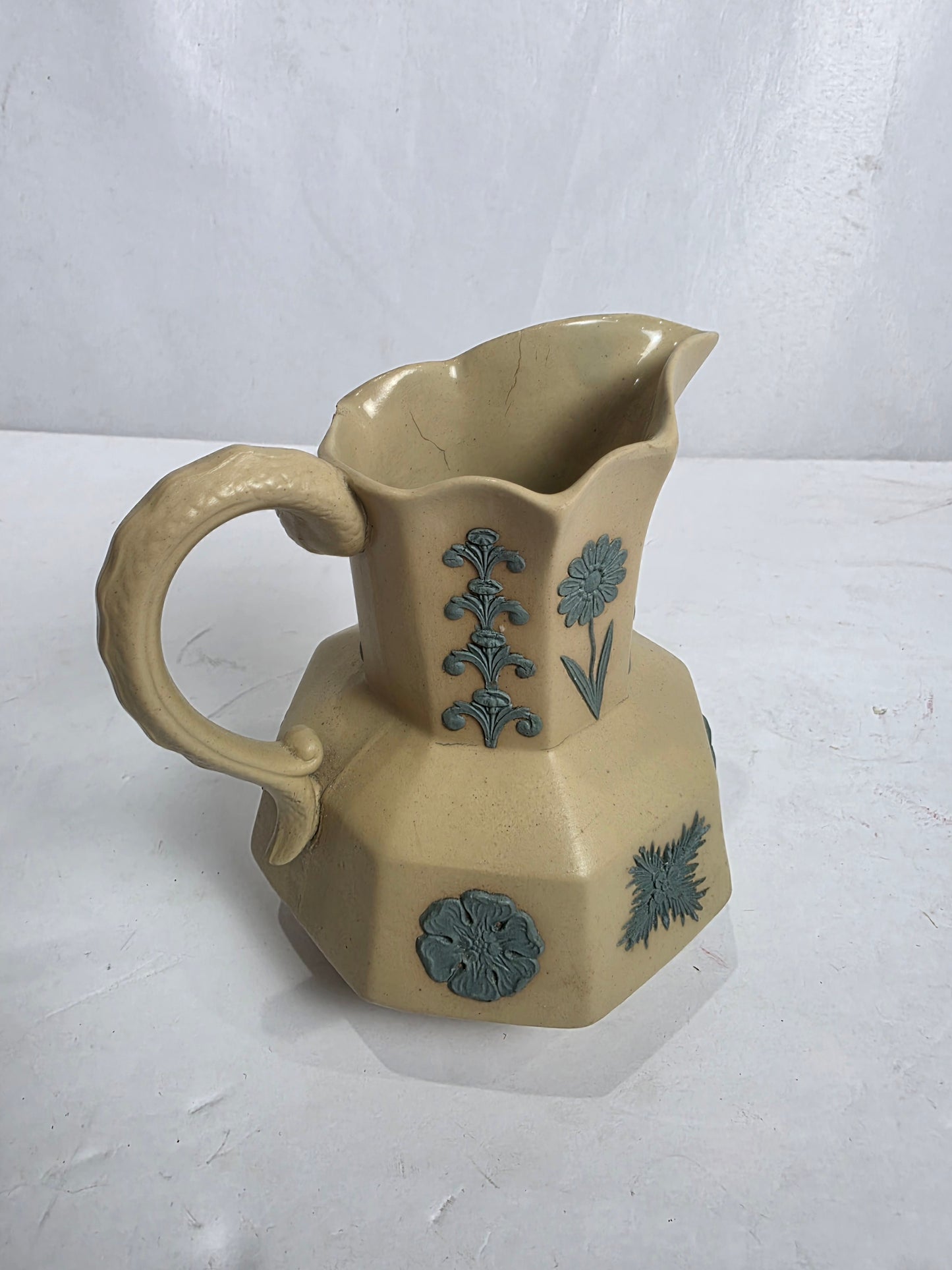 Antq. Sprig-Molded Stoneware Pitcher