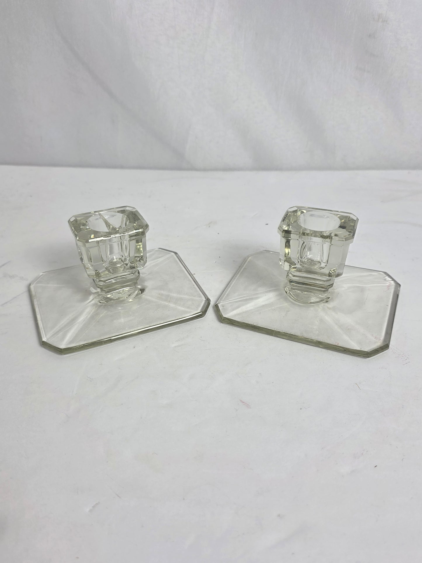Set of 2 Antq. Art Deco Glass Candlestick Holders