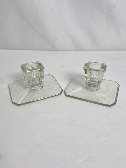Set of 2 Antq. Art Deco Glass Candlestick Holders