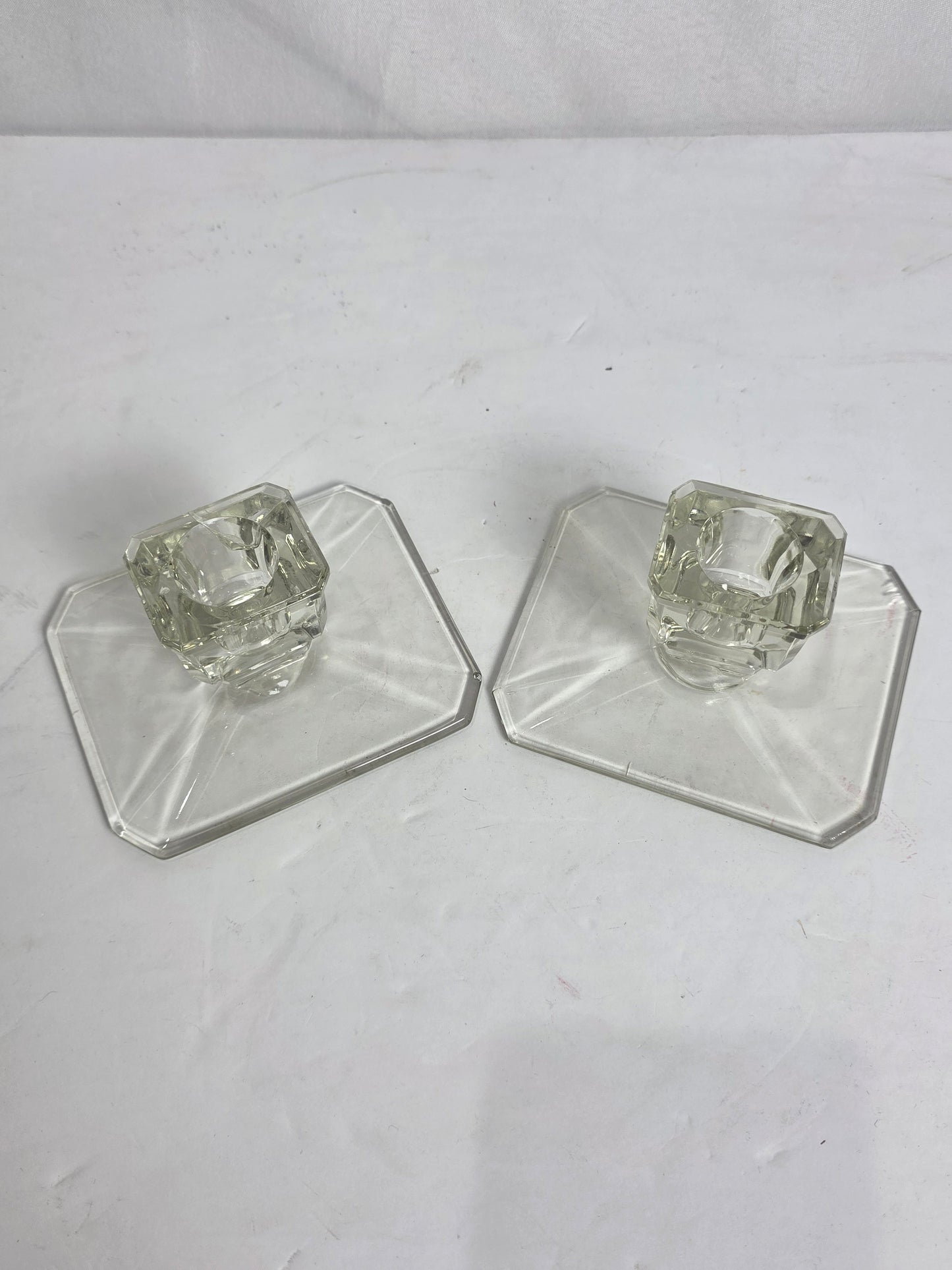 Set of 2 Antq. Art Deco Glass Candlestick Holders