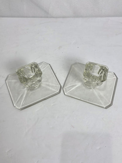 Set of 2 Antq. Art Deco Glass Candlestick Holders