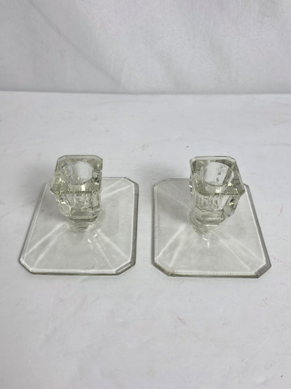 Set of 2 Antq. Art Deco Glass Candlestick Holders