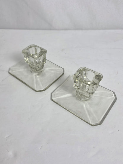 Set of 2 Antq. Art Deco Glass Candlestick Holders