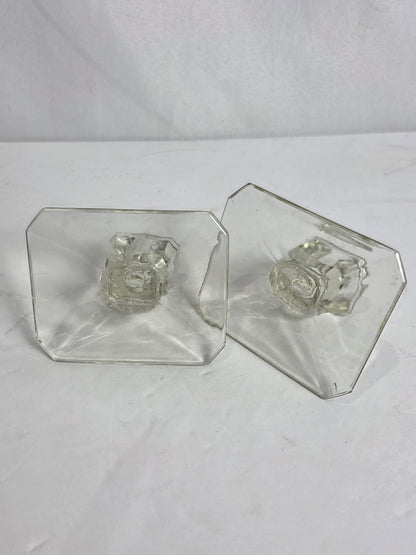 Set of 2 Antq. Art Deco Glass Candlestick Holders