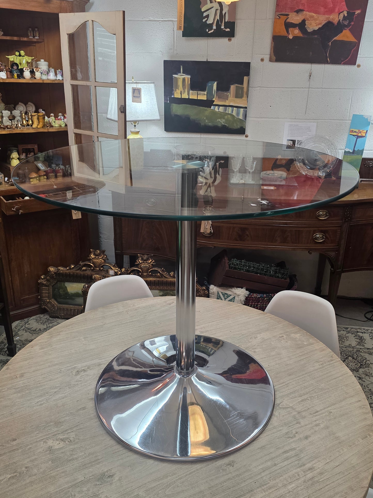Vtg. MCM Glass/Chrome Round Table