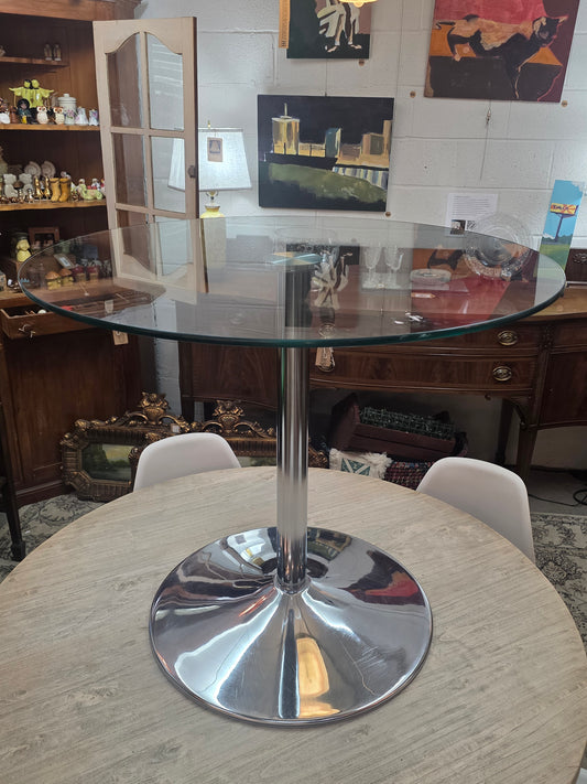Vtg. MCM Glass/Chrome Round Table
