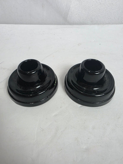 Set of 2 Vtg. Enameled Black Glass Candlestick Holders