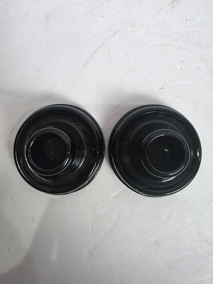 Set of 2 Vtg. Enameled Black Glass Candlestick Holders