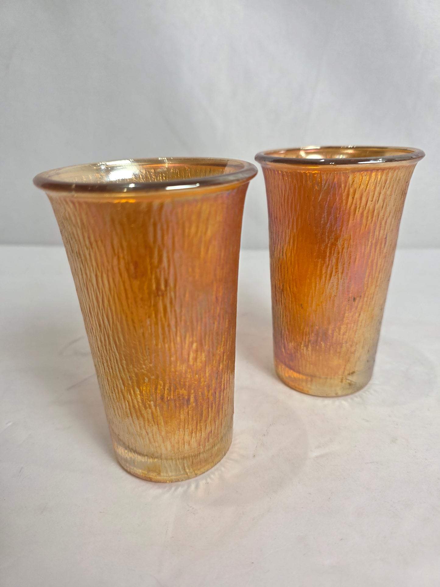 Set of 2 Vtg. Orange Carnival Glass Tumblers