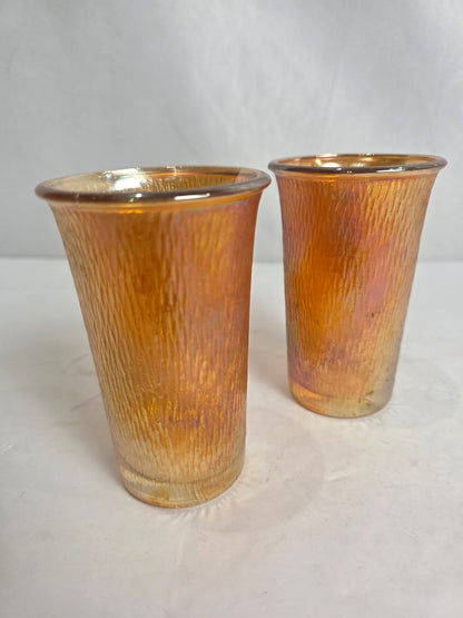 Set of 2 Vtg. Orange Carnival Glass Tumblers